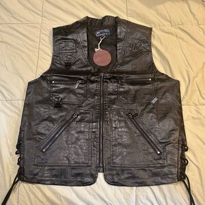 The Hideout Clothing Men's Black Leather Vest Size Large